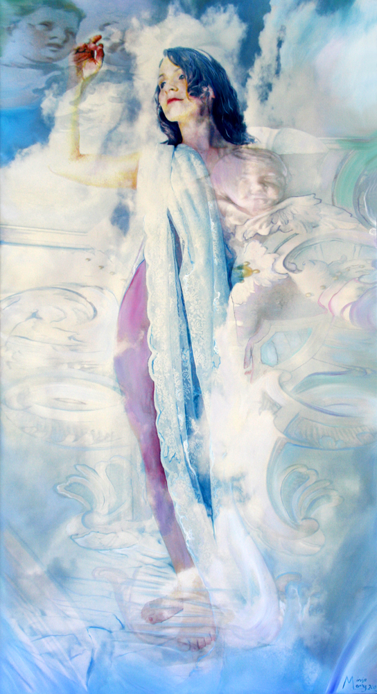 Bildtitel: „Inspiration“ Acryldruck und Ölmalerei auf Leinwand aus der Bilderserie „Göttinnen in ihrer Essenz“ von Mirja Lang