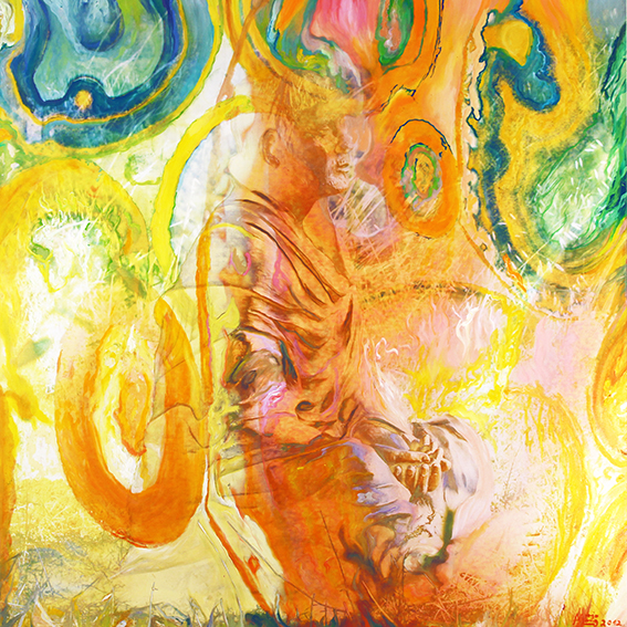Bildtitel: „024. Assisi“ Acryldruck und Ölmalerei auf Leinwand aus der Bilderserie „108 Lichtperlen“ von Mirja Lang