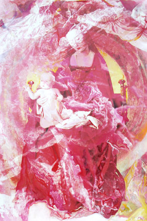 Bildtitel: „Ich kann das warme Licht noch nicht spüren“ Acryldruck und Ölmalerei auf Leinwand aus der Bilderserie „Madonna“ von Mirja Lang