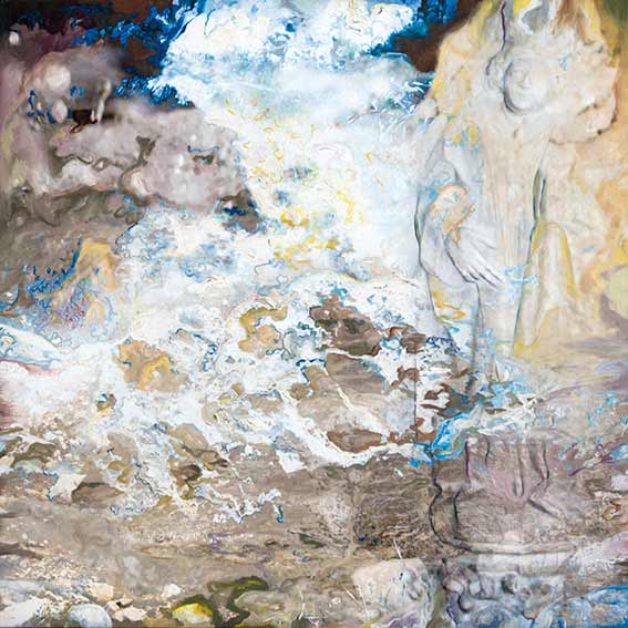 Bildtitel: „20. Heiliger Jakobus“ Acryldruck und Ölmalerei auf Leinwand aus der Bilderserie „108 Lichtperlen“ von Mirja Lang

