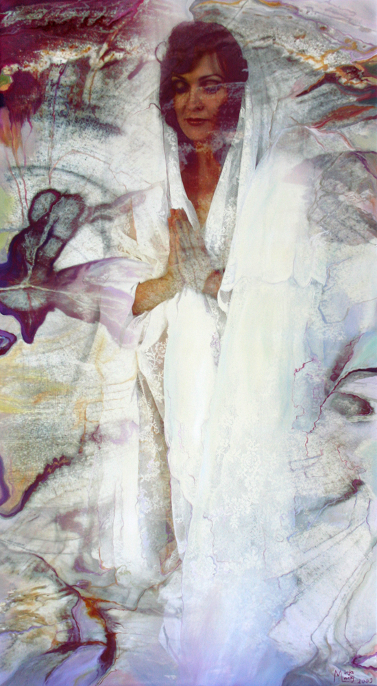 Bildtitel: „Verbindung“ Acryldruck und Ölmalerei auf Leinwand aus der Bilderserie „Göttinnen in ihrer Essenz“ von Mirja Lang
