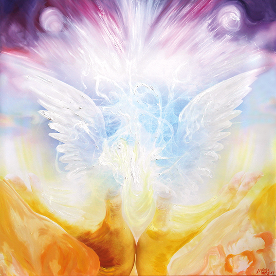 Bildtitel: „108. Engel des Erfolgs“ Kunstdruck auf Leinwand aus der Bilderserie „108 Lichtperlen“ von Mirja Lang
