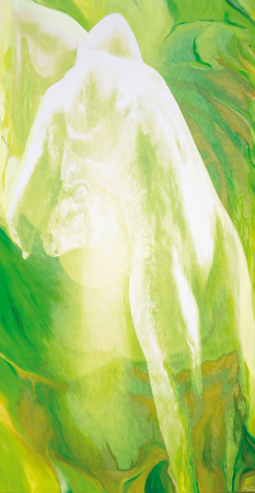Bildtitel: „Wenn ich Neues bei mir entdecken kann?“ Acryldruck und Ölmalerei auf Leinwand aus der Bilderserie „Lichtblicke“ von Mirja Lang
