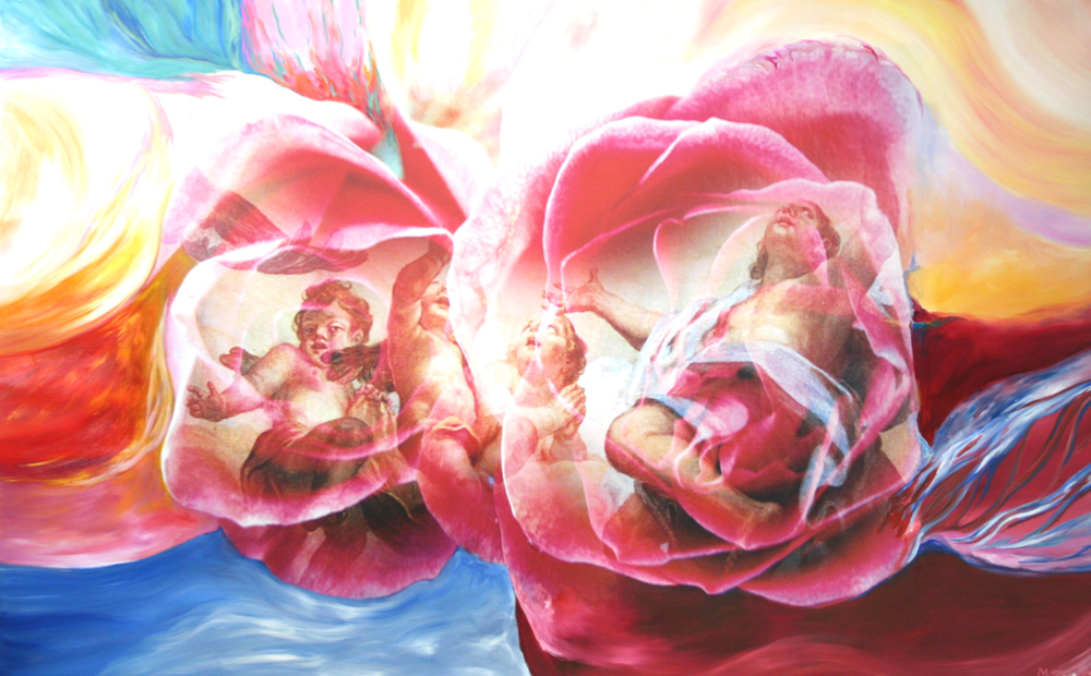 Bildtitel: „Wer mit Freuden gibt, gibt am meisten.“ (Mutter Theresa) Kunstdruck auf Leinwand aus der Bilderserie „Engel auf Erden“ von Mirja Lang
