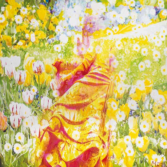 Bildtitel: „18. Sinalaha“ Acryldruck und Ölmalerei auf Leinwand aus der Bilderserie „108 Lichtperlen“ von Mirja Lang
