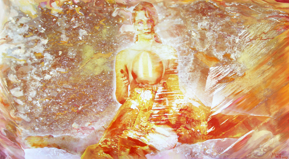Bildtitel: „Formation“ Acryldruck und Ölmalerei auf Leinwand aus der Bilderserie „Göttinnen in ihrer Essenz“ von Mirja Lang
