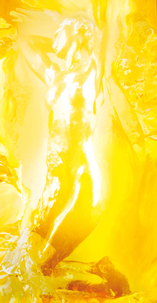 Bildtitel: „Wohin richtet sich die Wärme meiner Freude“ Acryldruck und Ölmalerei auf Leinwand aus der Bilderserie „Lichtblicke“ von Mirja Lang