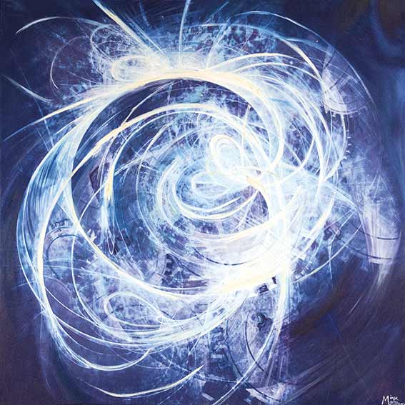 Bildtitel: „023. Seraphis Bay“ Acryldruck und Ölmalerei auf Leinwand aus der Bilderserie „108 Lichtperlen“ von Mirja Lang