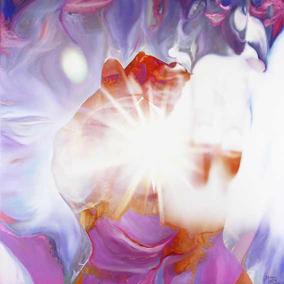 Bildtitel: „034. Lady Nada“ Acryldruck und Ölmalerei auf Leinwand aus der Bilderserie „108 Lichtperlen“ von Mirja Lang