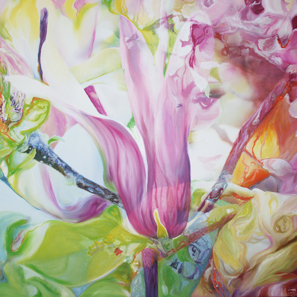 Bildtitel: „Tulpenbaum“ Kunstdruck auf Leinwand aus der Bilderserie „Blumenessenzen“ von Mirja Lang
