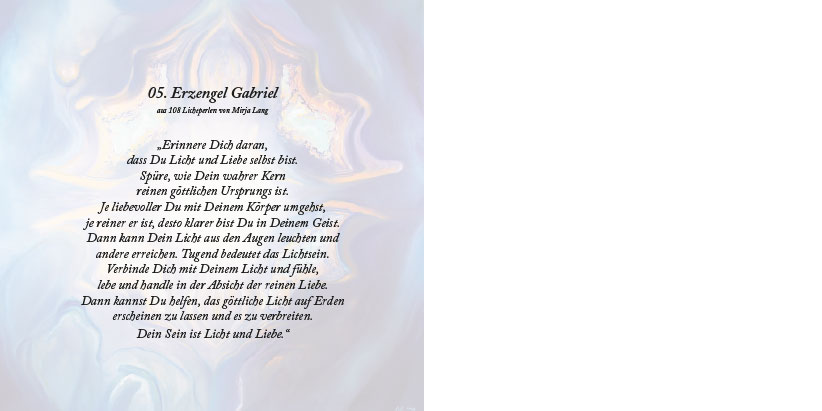 Bildtitel: „05.Erzengel Gabriel“ Kunstdruck als Geschenkkarte auf hochwertigem Papierkarton aus der Bilderserie „108 Lichtperlen“ von Mirja Lang